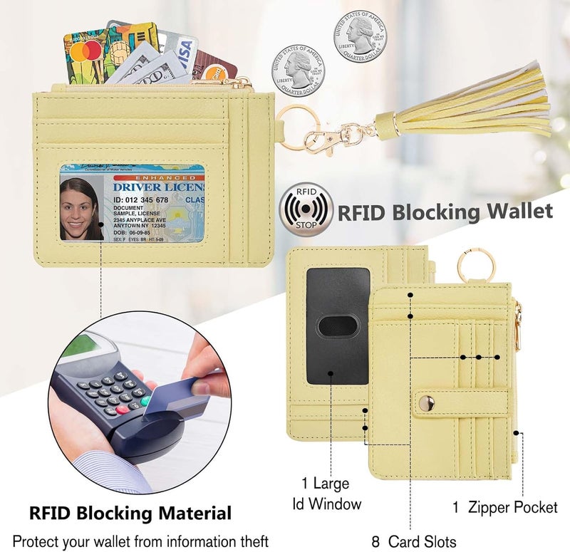 KNGITRYI Wallet Keychain Wristlet for Women,Slim RFID Credit Card Holder Purse Tassel Keychain Bangle Key Ring for Men Women - Image 3